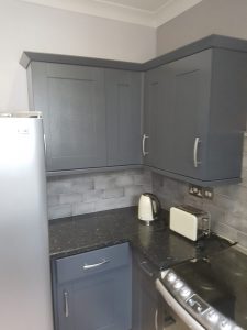 Kitchen cupboards after sprayed